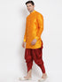 Vastramay Vastramay Men's Orange Silk Blend Curved Kurta Dhoti Set